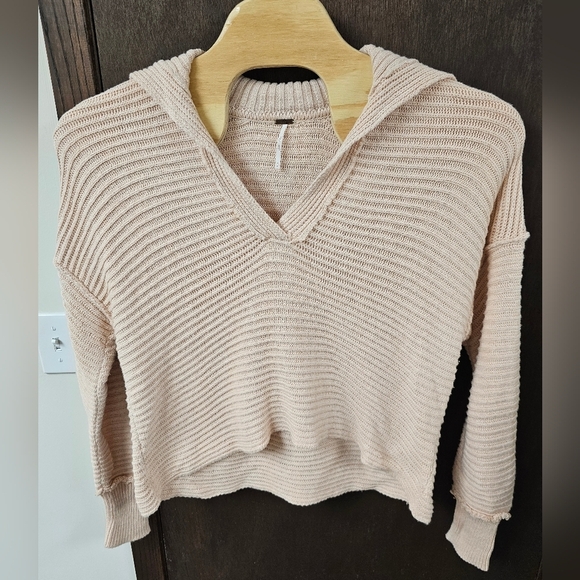 Free People Long Sleeve V-Neck Collar Sweater Marlie Pullover Ribbed Pink Small - Picture 2 of 8